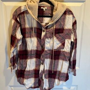 Maurices Plaid Hooded Button-Up Shirt